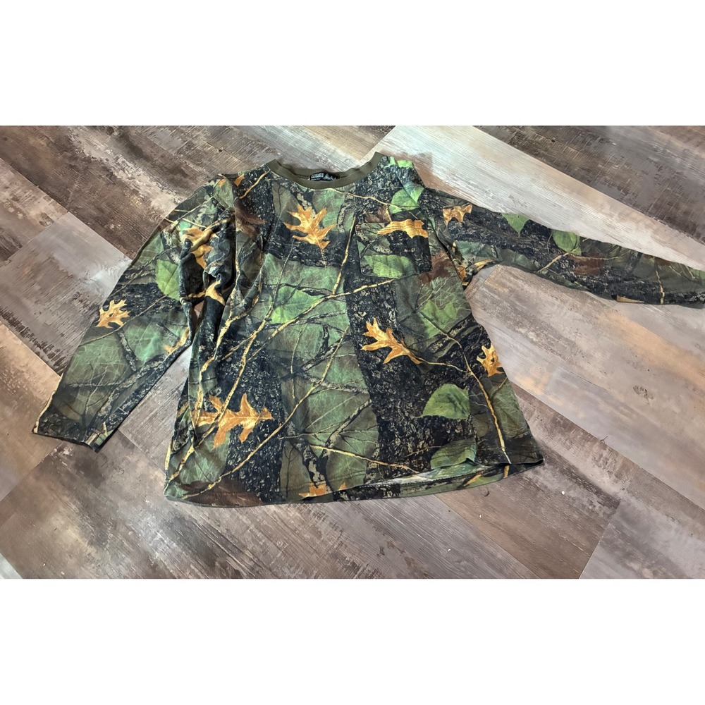 WFS Element Gear Mens Camo Long Sleeve Pocket T-Shirt Oak Leaf Hunting Green L
